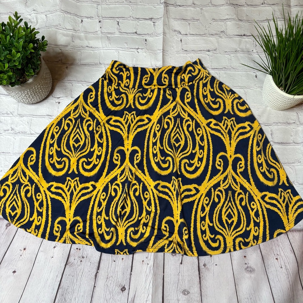 LuLaRoe Kids Blue and Gold Azure Skirt Size 12